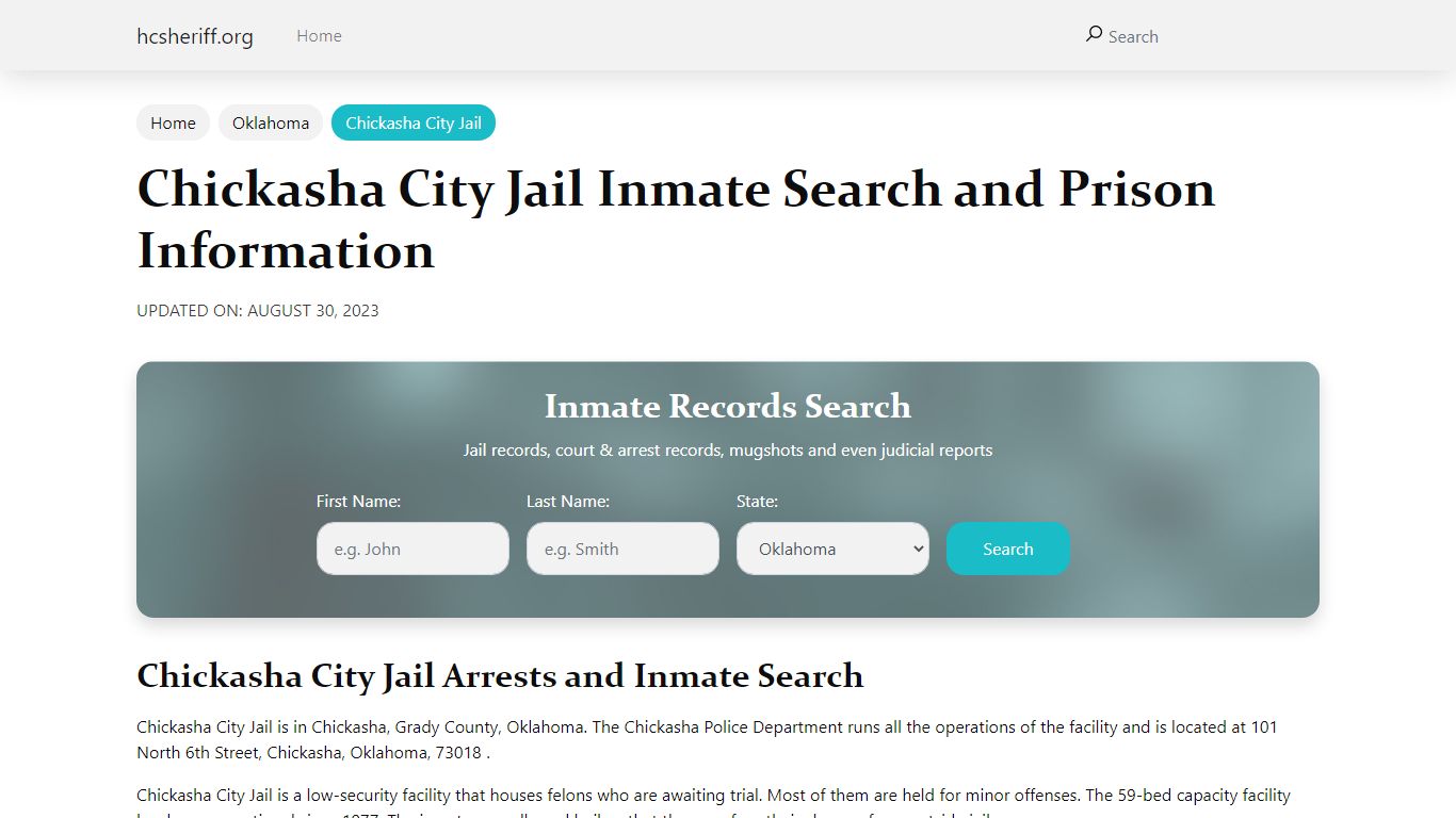 Chickasha City Jail Inmate Search and Prison Information